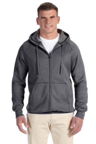 Hanes N280 Mens Nano Fleece Full Zip Hooded Sweatshirt Hoodie Heather Charcoal Grey Front