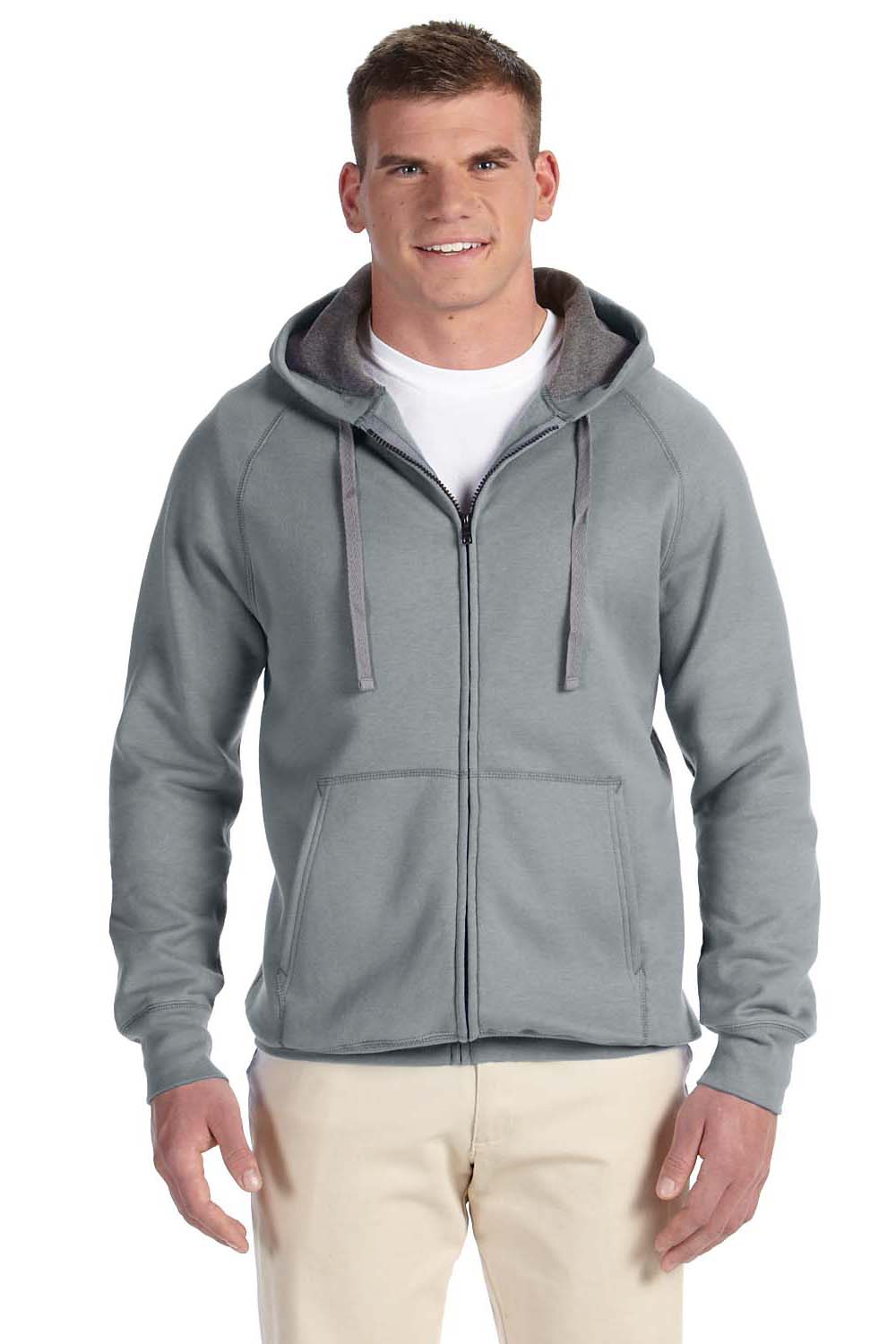 Hanes N280 Mens Nano Fleece Full Zip Hooded Sweatshirt Hoodie Vintage Grey Front