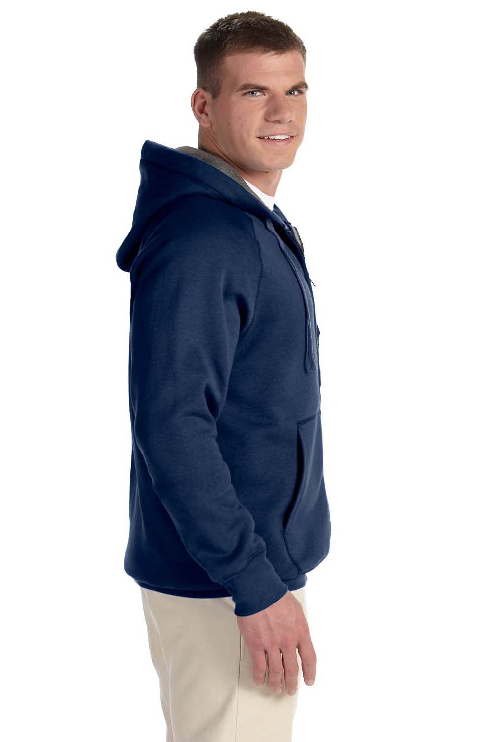 Hanes N280 Mens Nano Fleece Full Zip Hooded Sweatshirt Hoodie Vintage Navy Blue Side