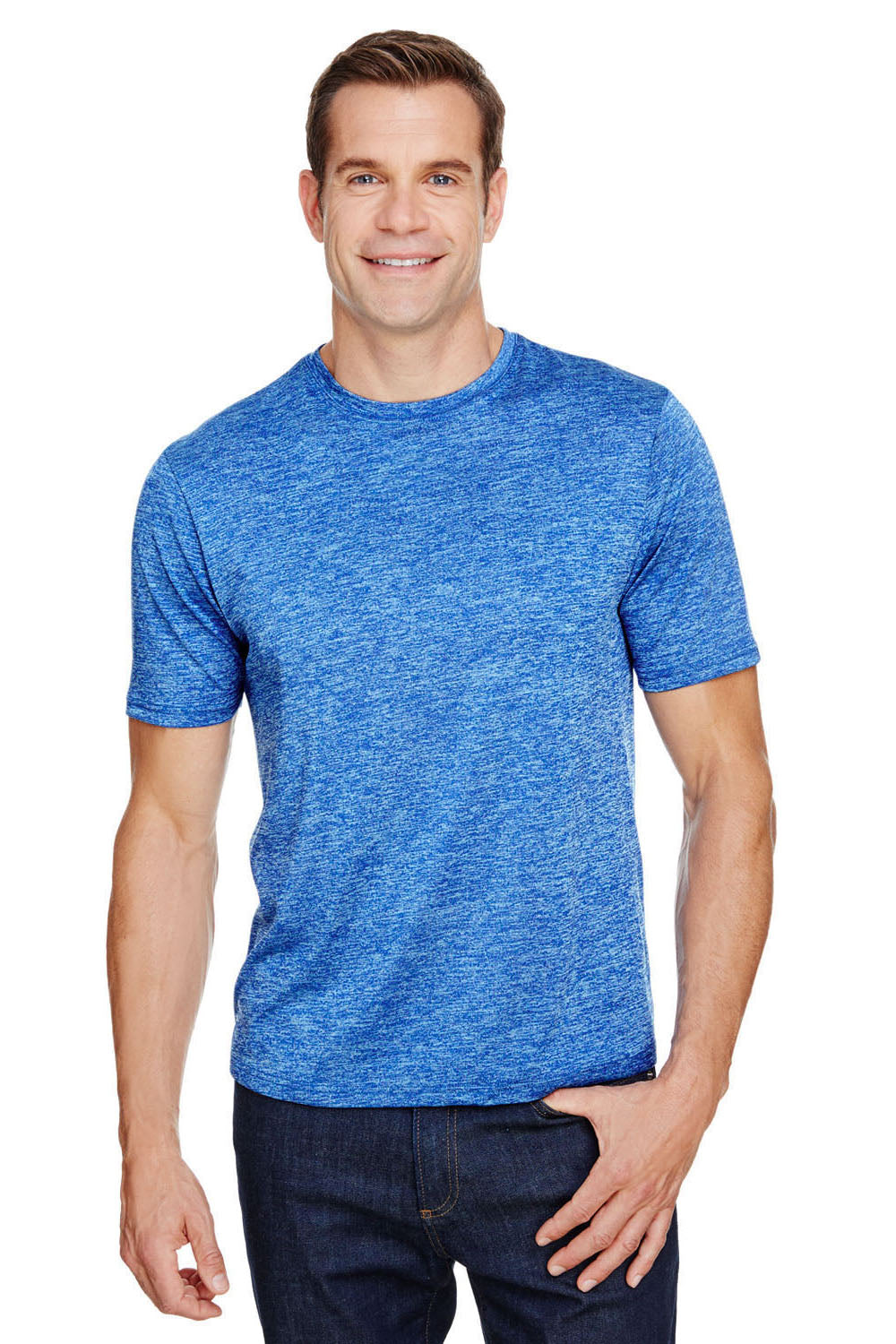A4 N3010 Mens Tonal Space Dye Crewneck Short Sleeve T-Shirt Light Blue Front