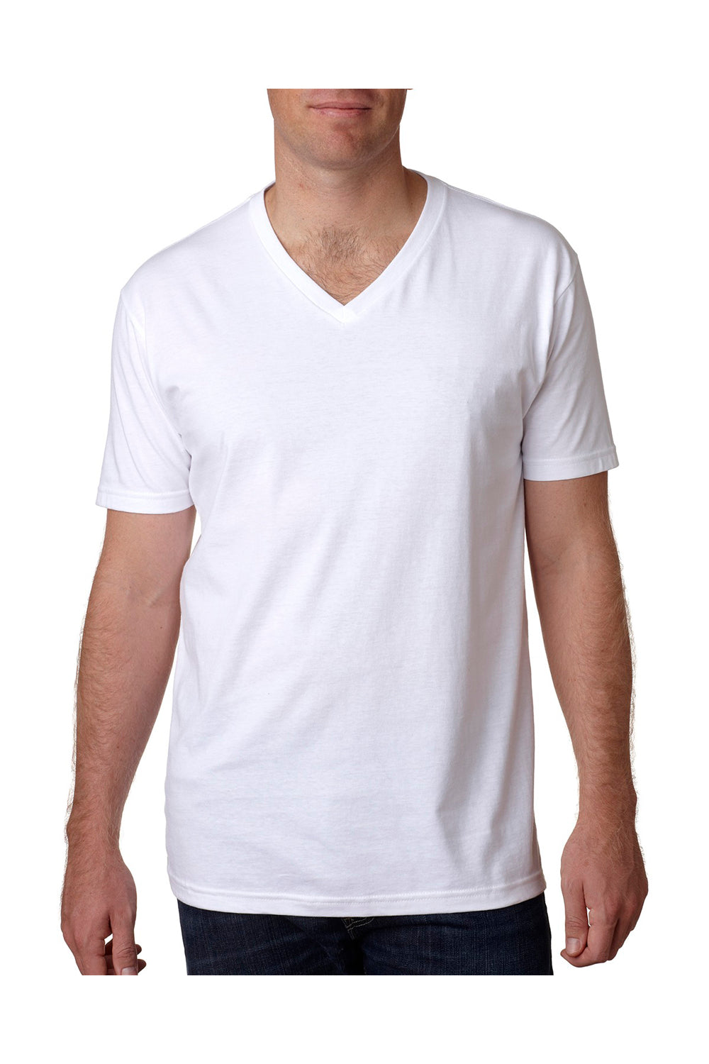 Next Level N3200 Mens Fine Jersey Short Sleeve V-Neck T-Shirt White Front