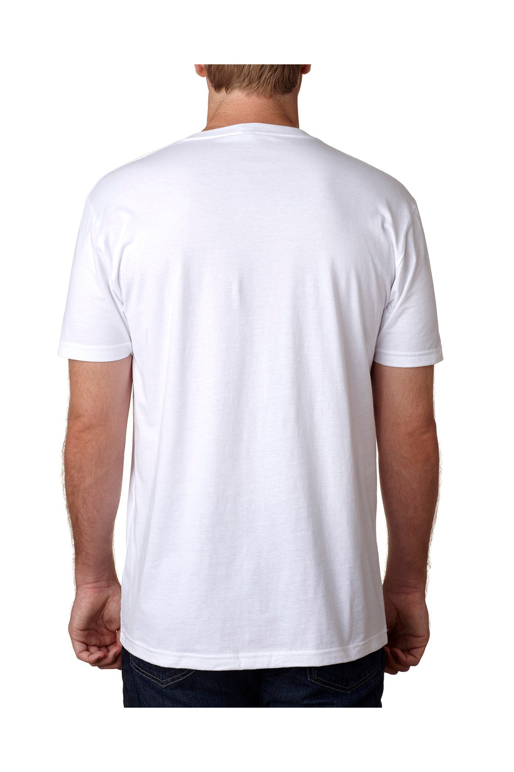 Next Level N3200 Mens Fine Jersey Short Sleeve V-Neck T-Shirt White Back