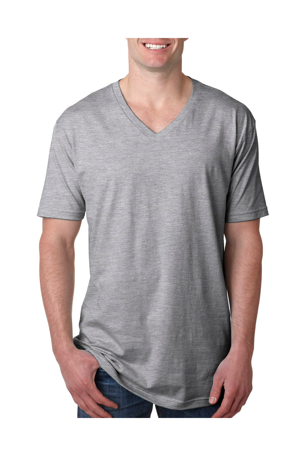 Next Level N3200 Mens Fine Jersey Short Sleeve V-Neck T-Shirt Heather Grey Front