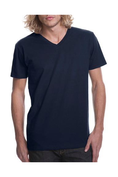 Next Level N3200 Mens Fine Jersey Short Sleeve V-Neck T-Shirt Navy Blue Front