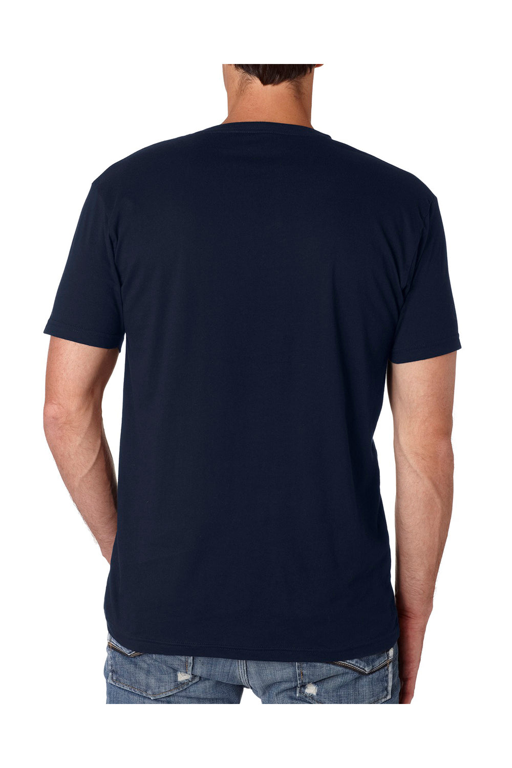 Next Level N3200 Mens Fine Jersey Short Sleeve V-Neck T-Shirt Navy Blue Back