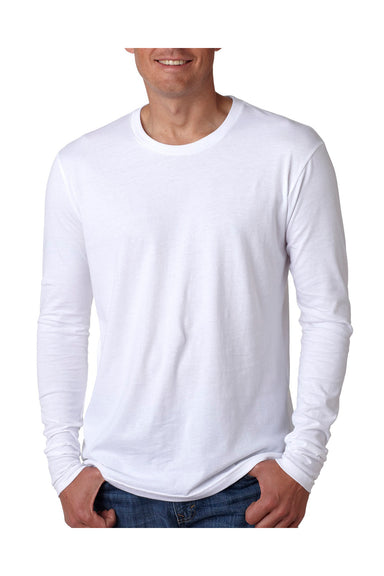 Next Level N3601 Mens Fine Jersey Long Sleeve Crewneck T-Shirt White Front