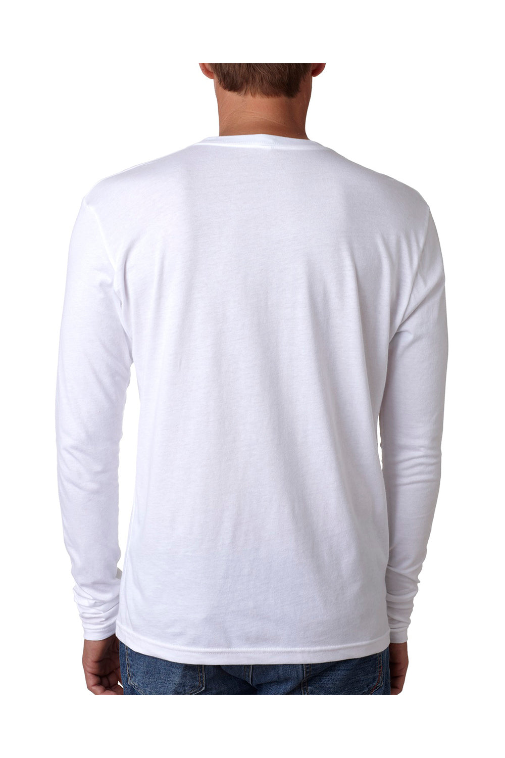 Next Level N3601 Mens Fine Jersey Long Sleeve Crewneck T-Shirt White Back