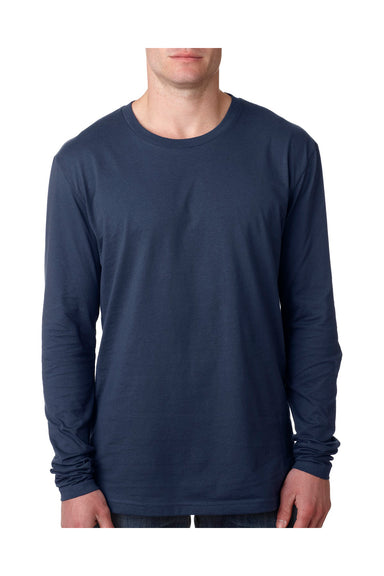 Next Level N3601 Mens Fine Jersey Long Sleeve Crewneck T-Shirt Indigo Blue Front