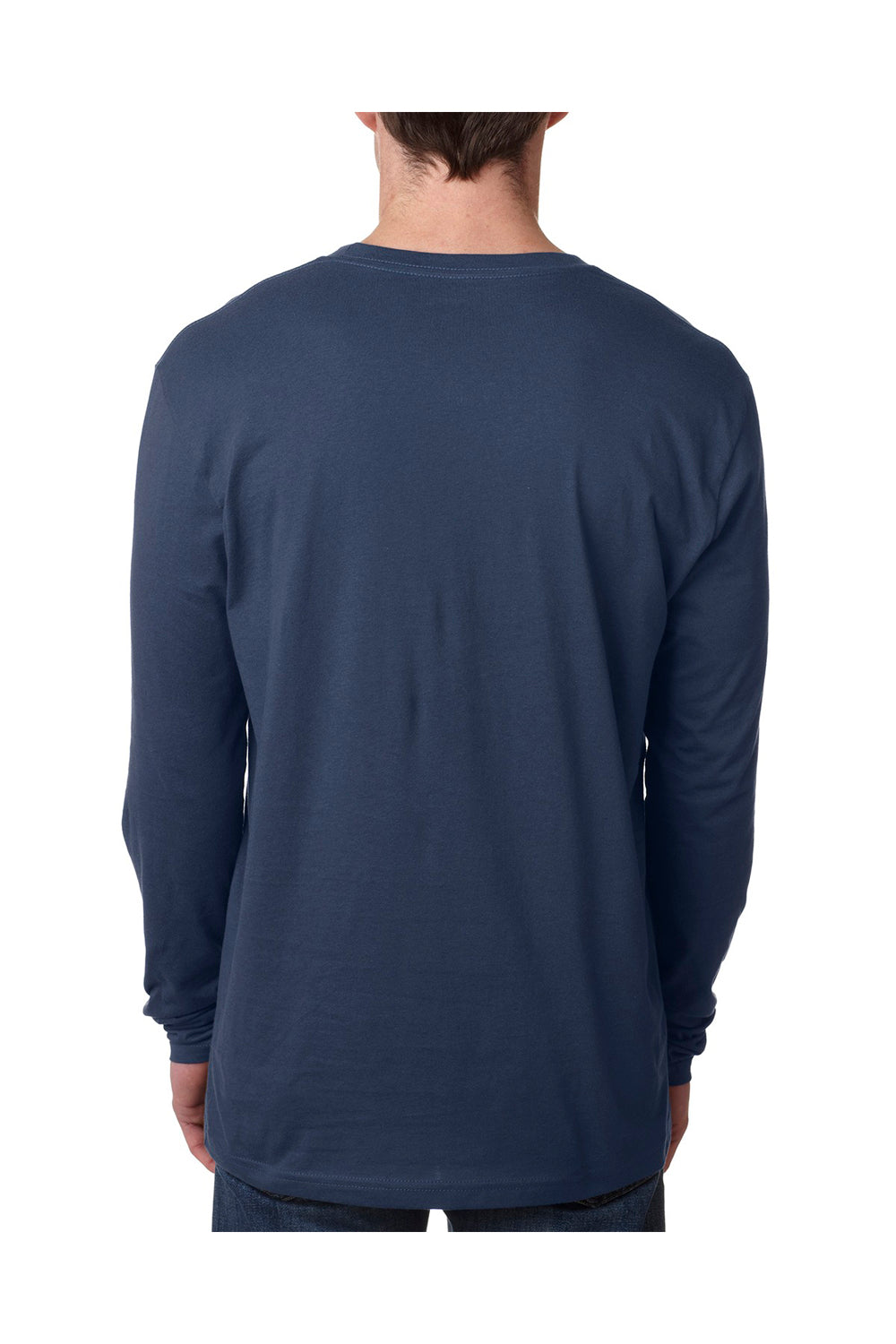 Next Level N3601 Mens Fine Jersey Long Sleeve Crewneck T-Shirt Indigo Blue Back