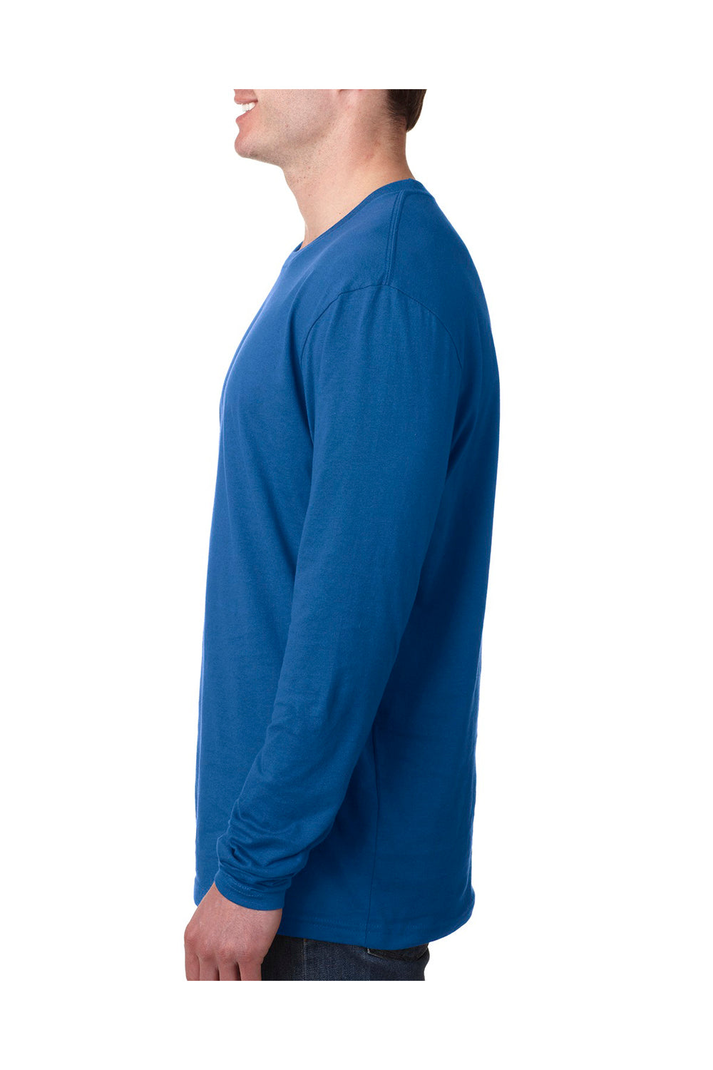 Next Level N3601 Mens Fine Jersey Long Sleeve Crewneck T-Shirt Cool Blue Side