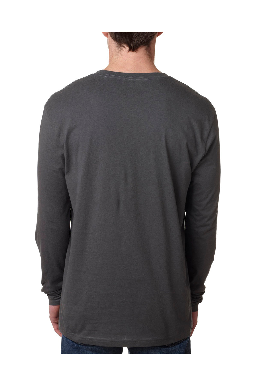 Next Level N3601 Mens Fine Jersey Long Sleeve Crewneck T-Shirt Heavy Metal Grey Back