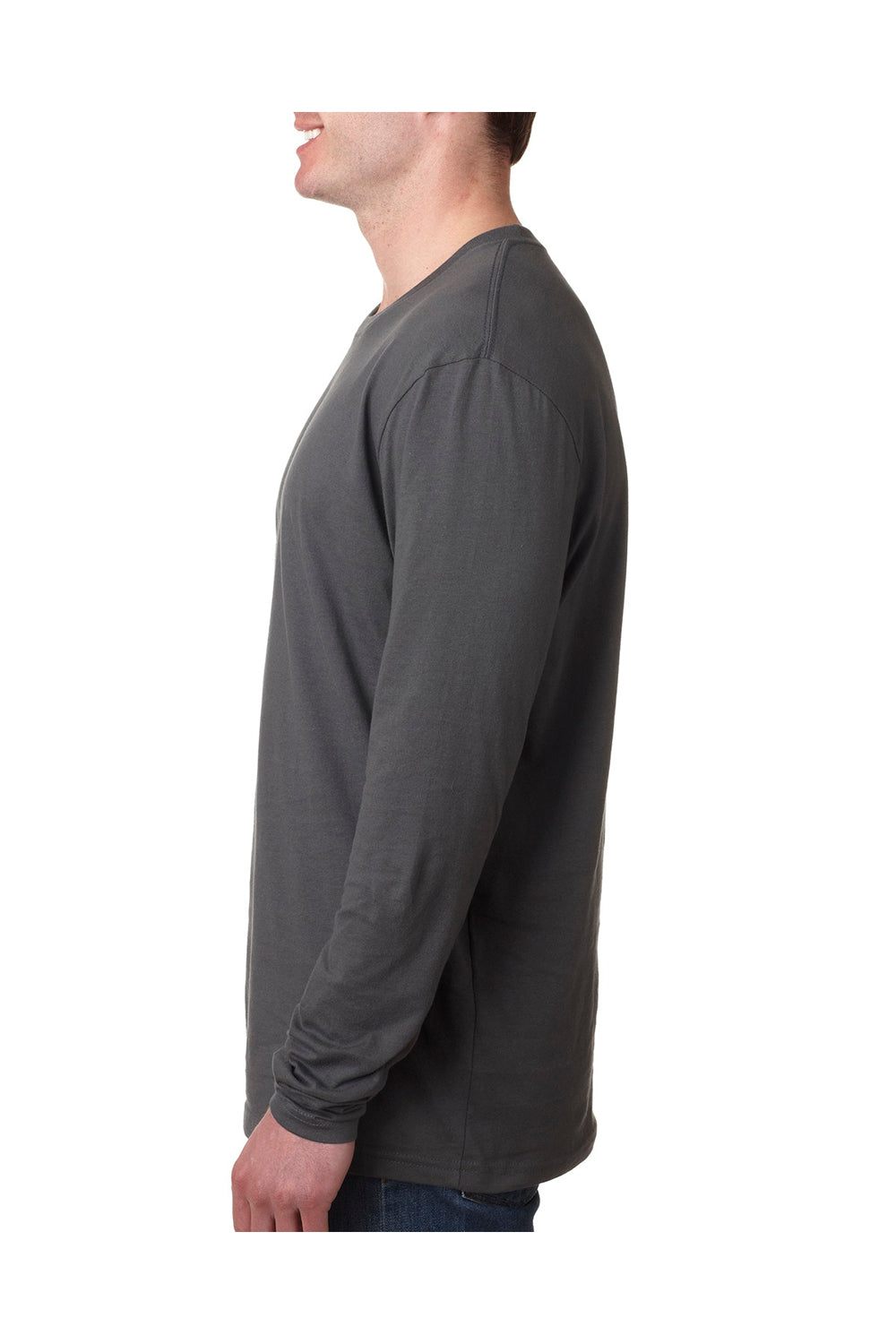 Next Level N3601 Mens Fine Jersey Long Sleeve Crewneck T-Shirt Heavy Metal Grey Side