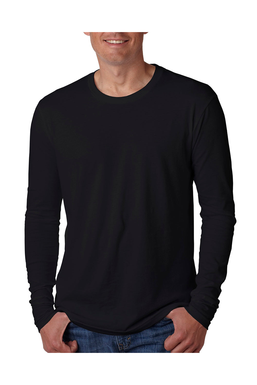 Next Level N3601 Mens Fine Jersey Long Sleeve Crewneck T-Shirt Black Front