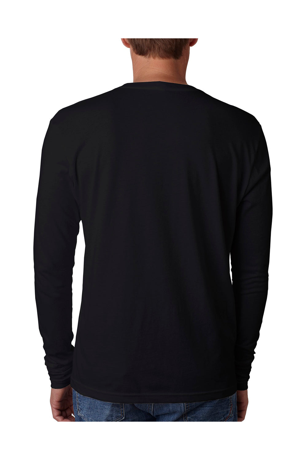 Next Level N3601 Mens Fine Jersey Long Sleeve Crewneck T-Shirt Black Back