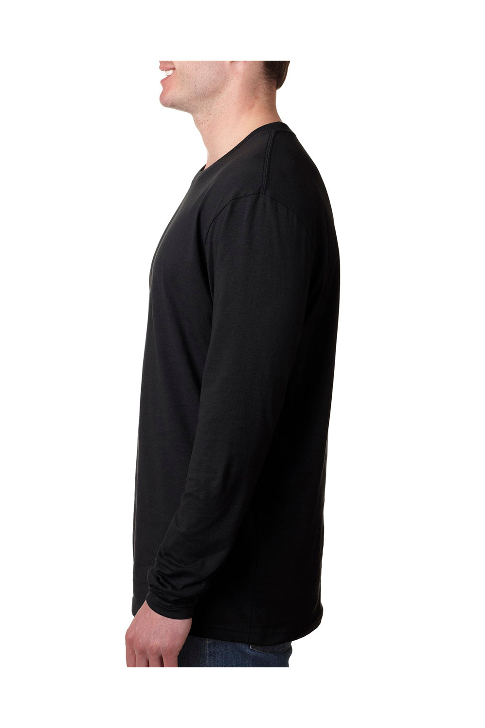 Next Level N3601 Mens Fine Jersey Long Sleeve Crewneck T-Shirt Black Side