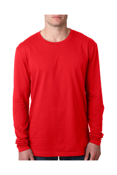 Next Level N3601 Mens Fine Jersey Long Sleeve Crewneck T-Shirt Red Front