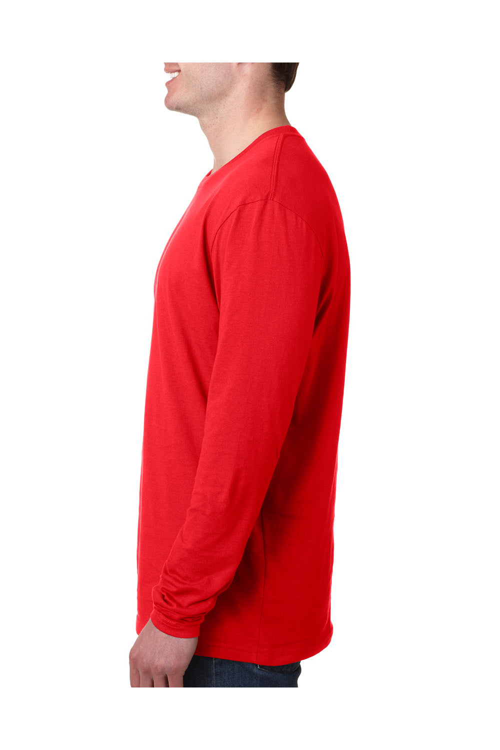Next Level N3601 Mens Fine Jersey Long Sleeve Crewneck T-Shirt Red Side
