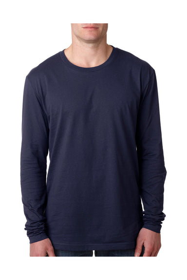 Next Level N3601 Mens Fine Jersey Long Sleeve Crewneck T-Shirt Navy Blue Front