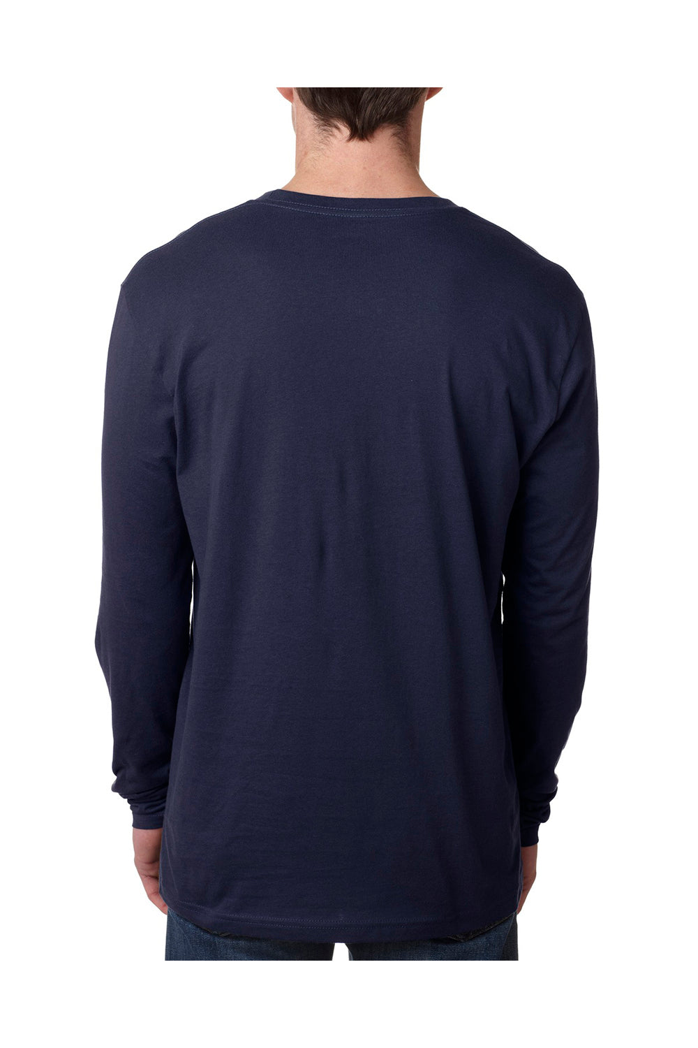 Next Level N3601 Mens Fine Jersey Long Sleeve Crewneck T-Shirt Navy Blue Back