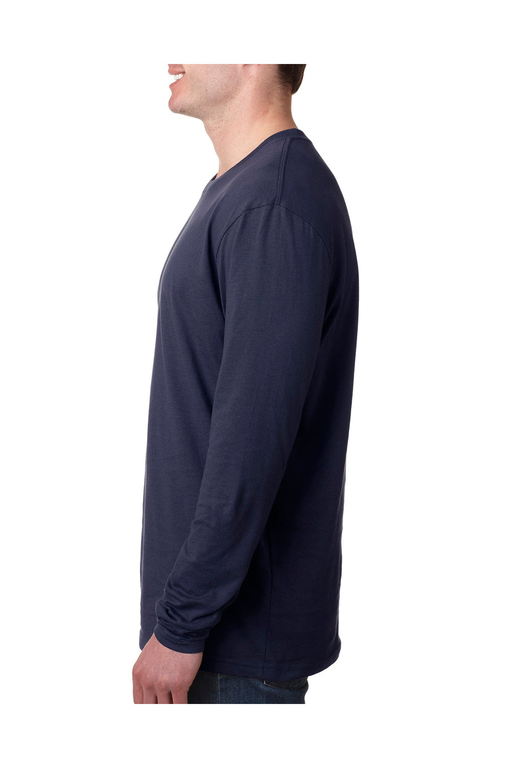 Next Level N3601 Mens Fine Jersey Long Sleeve Crewneck T-Shirt Navy Blue Side