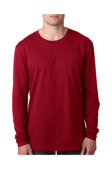 Next Level N3601 Mens Fine Jersey Long Sleeve Crewneck T-Shirt Cardinal Red Front