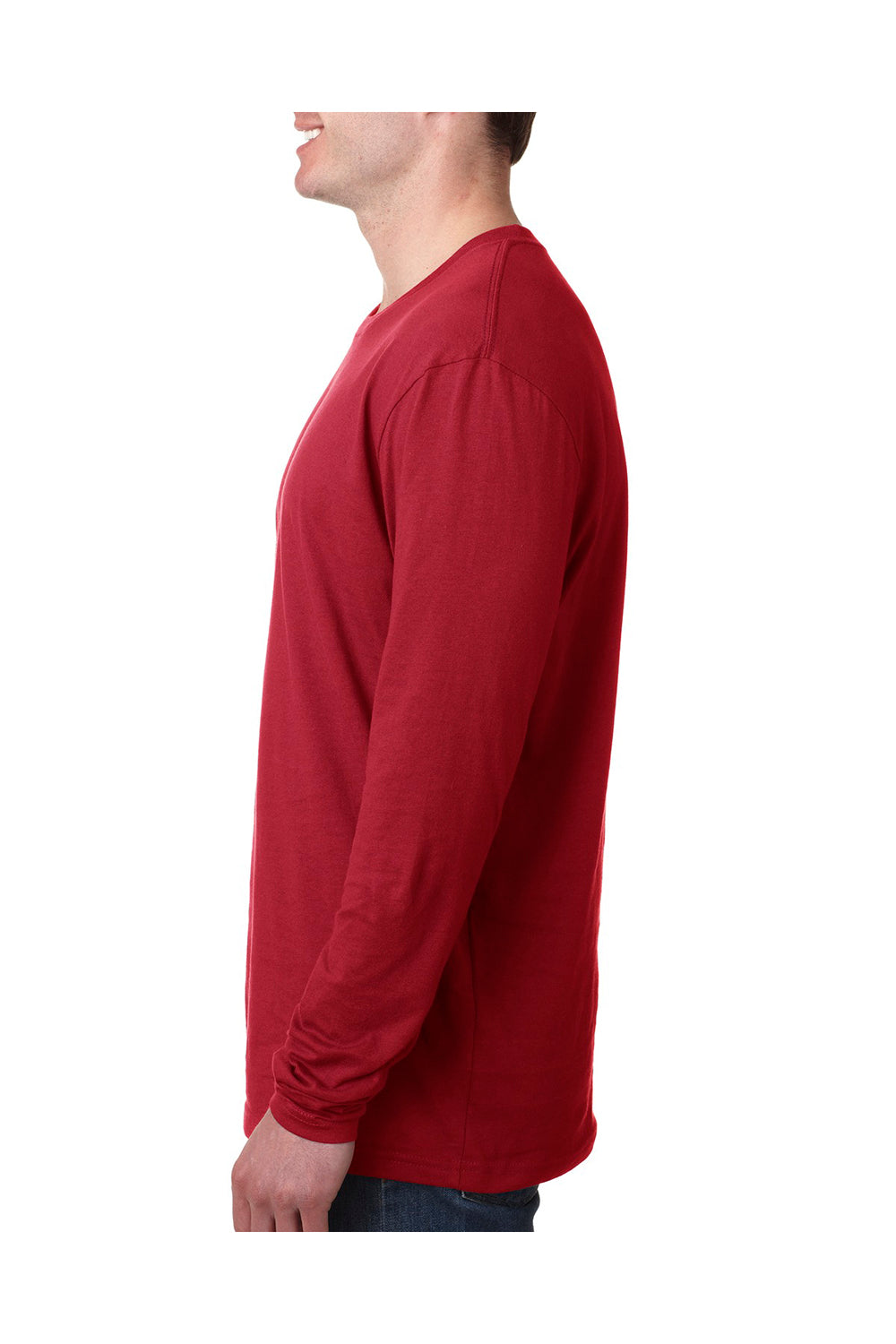Next Level N3601 Mens Fine Jersey Long Sleeve Crewneck T-Shirt Cardinal Red Side