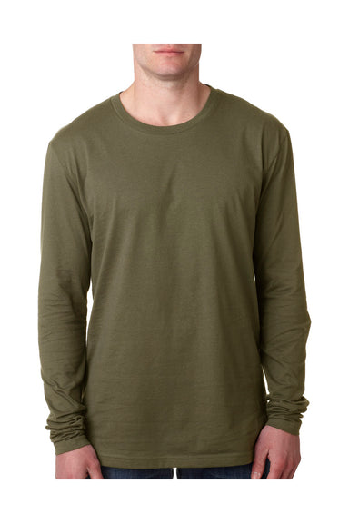 Next Level N3601 Mens Fine Jersey Long Sleeve Crewneck T-Shirt Military Green Front
