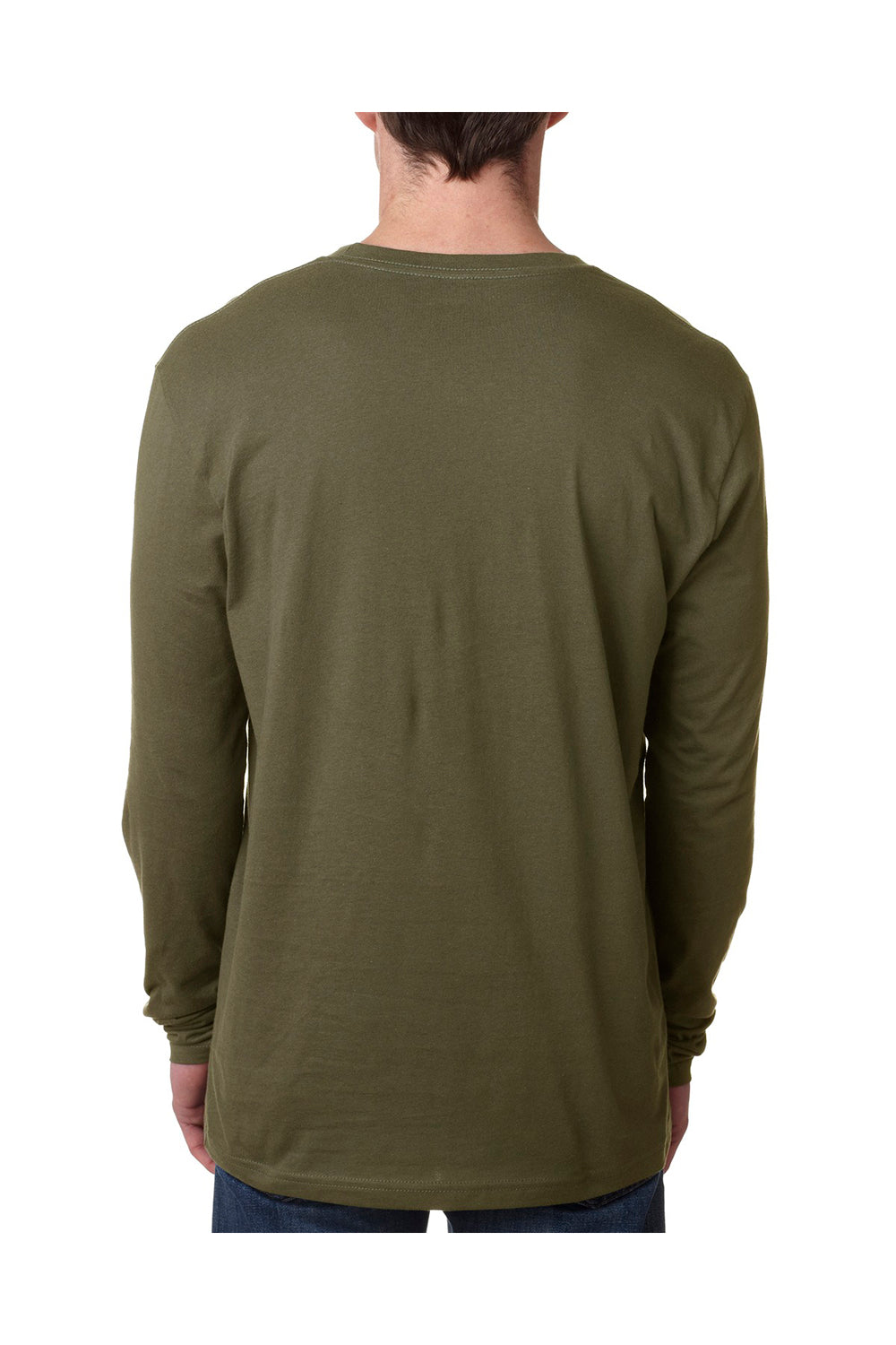 Next Level N3601 Mens Fine Jersey Long Sleeve Crewneck T-Shirt Military Green Back