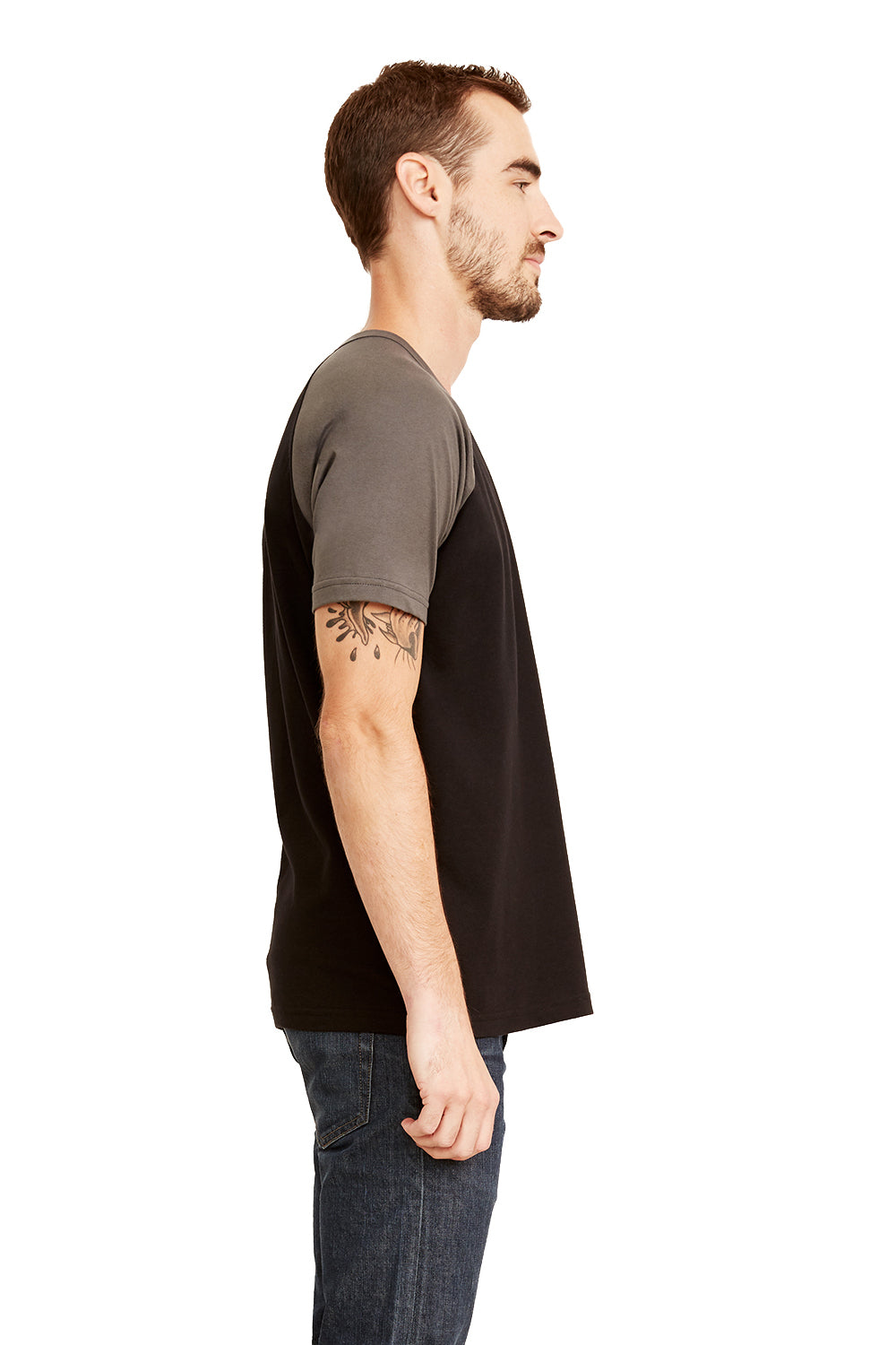 Next Level N3650 Mens Fine Jersey Short Sleeve Crewneck T-Shirt Warm Grey/Black Side