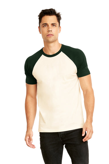 Next Level N3650 Mens Fine Jersey Short Sleeve Crewneck T-Shirt Forest Green/Natural Front