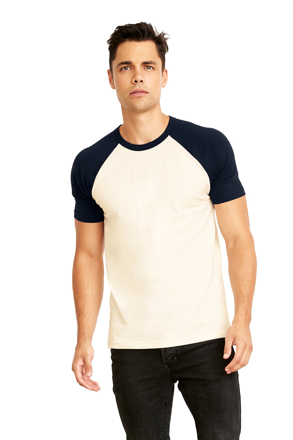 Next Level N3650 Mens Fine Jersey Short Sleeve Crewneck T-Shirt Navy Blue/Natural Front