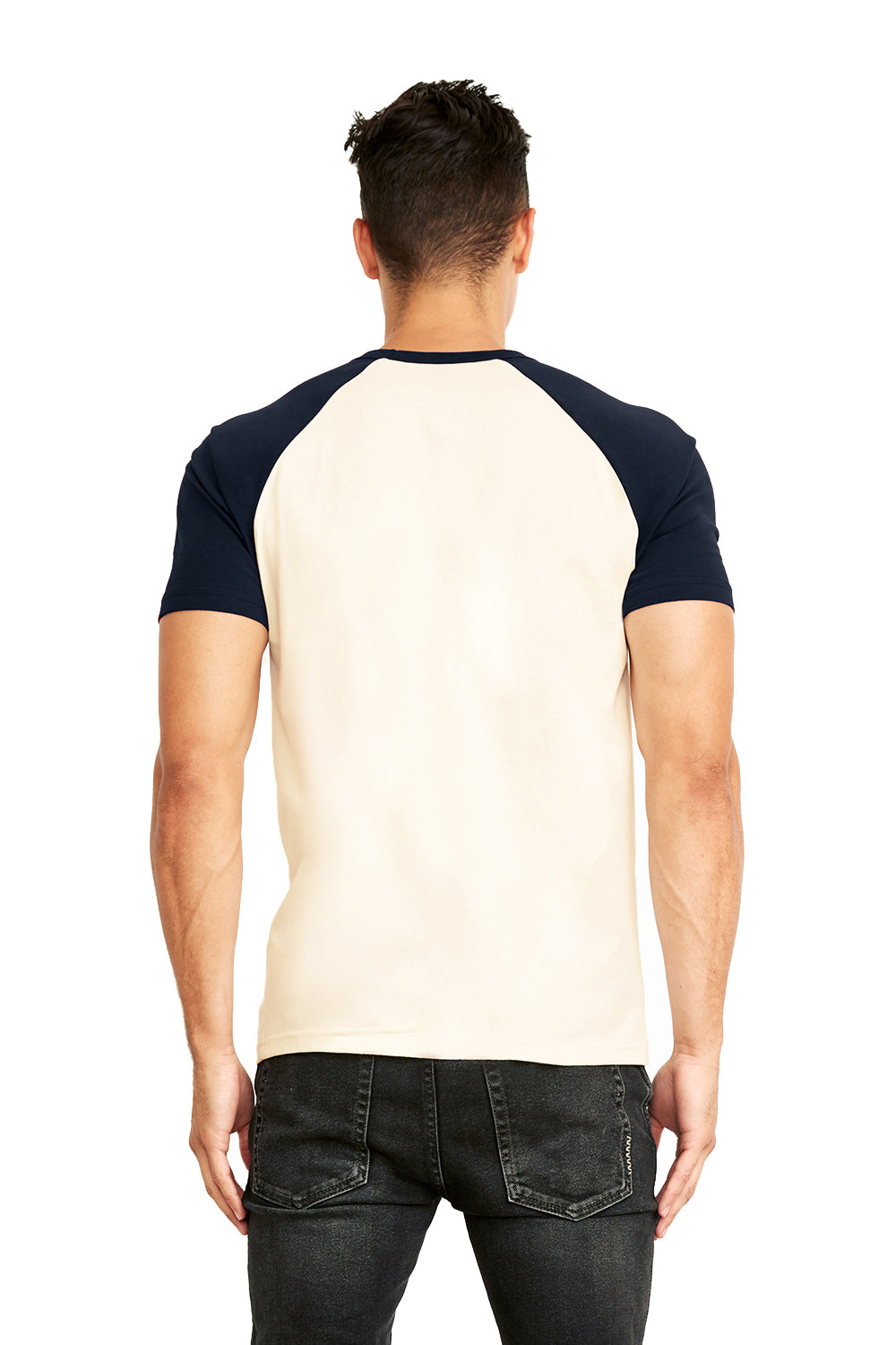 Next Level N3650 Mens Fine Jersey Short Sleeve Crewneck T-Shirt Navy Blue/Natural Back