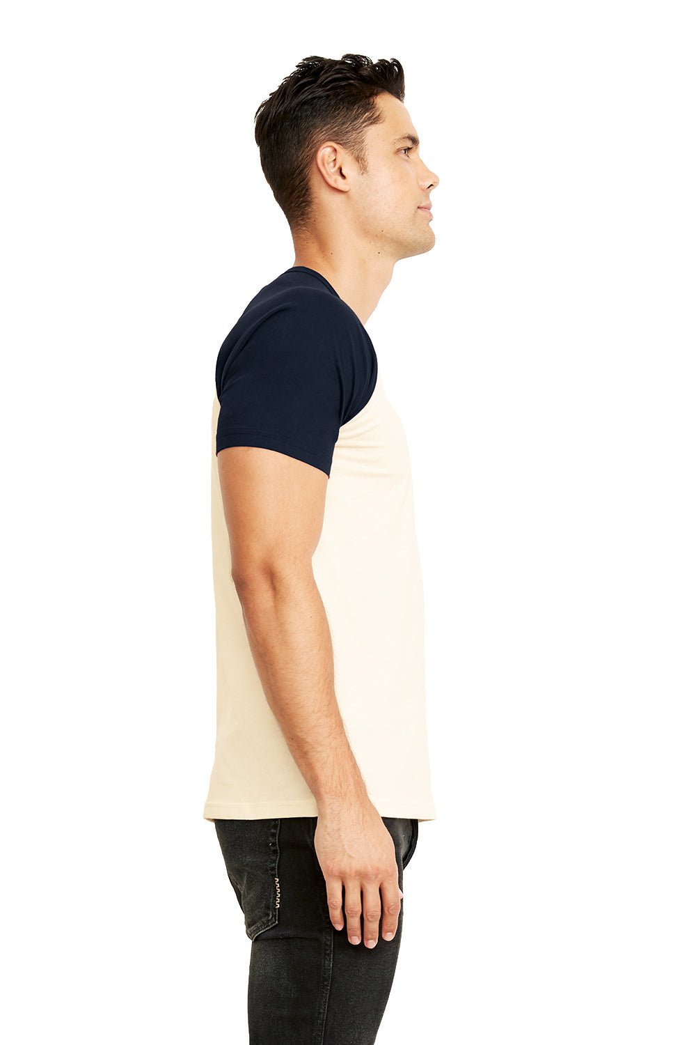 Next Level N3650 Mens Fine Jersey Short Sleeve Crewneck T-Shirt Navy Blue/Natural Side