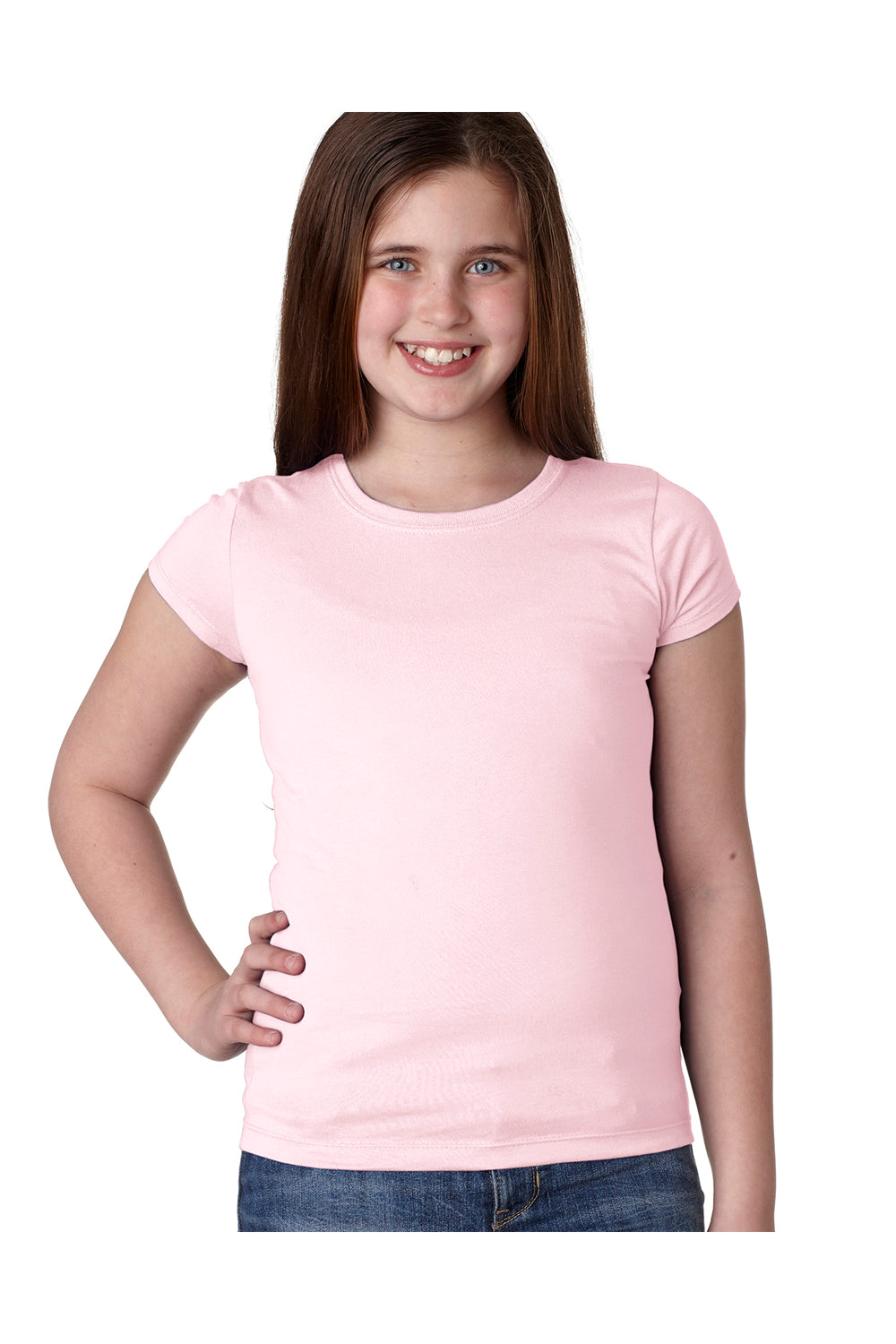 Next Level N3710 Youth Princess Fine Jersey Short Sleeve Crewneck T-Shirt Light Pink Front