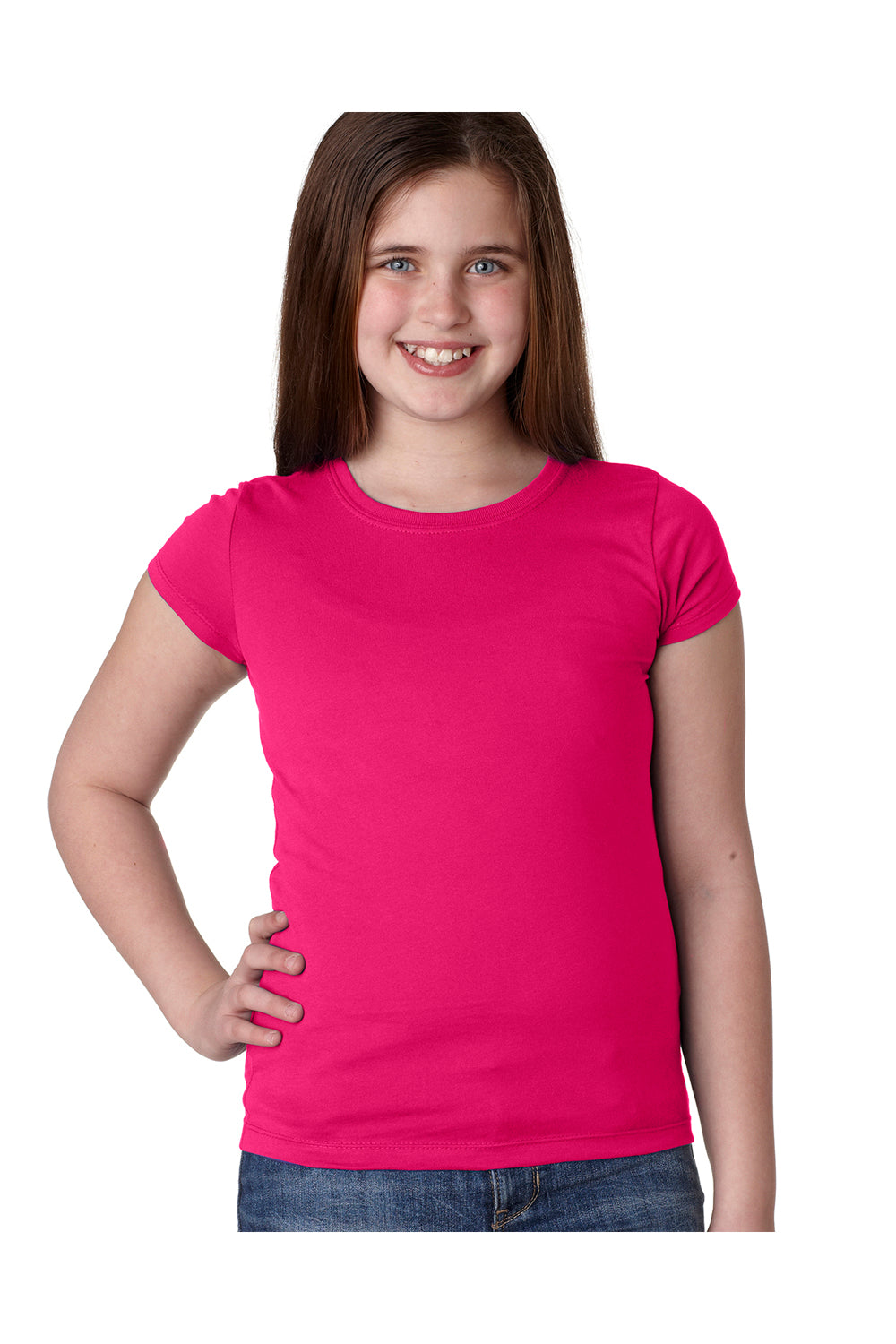 Next Level N3710 Youth Princess Fine Jersey Short Sleeve Crewneck T-Shirt Raspberry Pink Front
