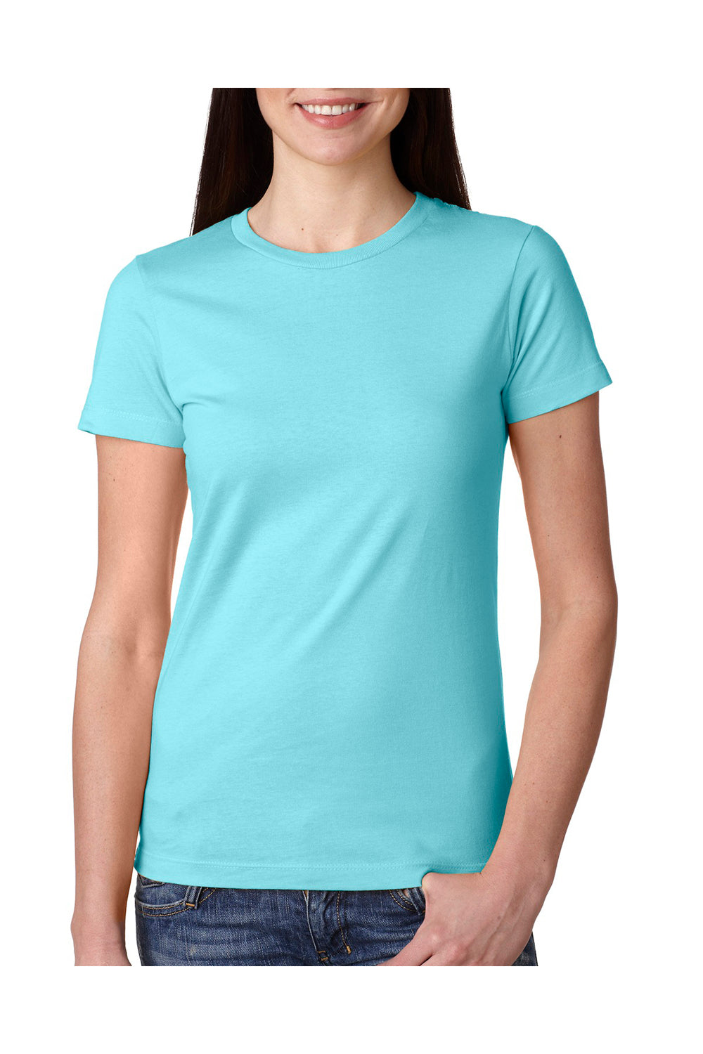 Next Level N3900 Womens Boyfriend Fine Jersey Short Sleeve Crewneck T-Shirt Cancun Blue Front