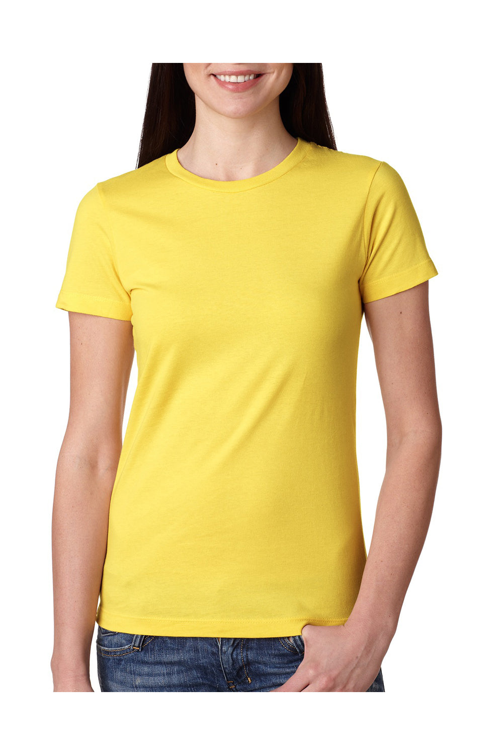 Next Level N3900 Womens Boyfriend Fine Jersey Short Sleeve Crewneck T-Shirt Vibrant Yellow Front