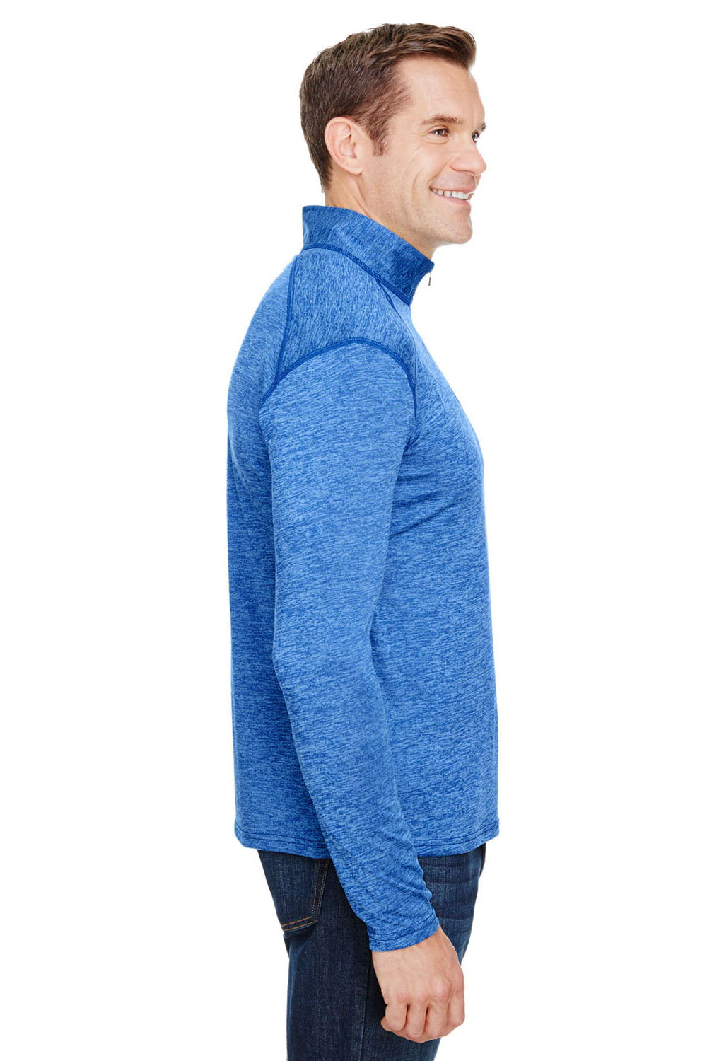 A4 N4010 Mens Tonal Space Dye Performance Moisture Wicking 1/4 Zip Sweatshirt Light Blue Side
