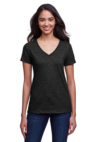 Next Level N4240 Womens Eco Performance Moisture Wicking Short Sleeve V-Neck T-Shirt Heather Black Front