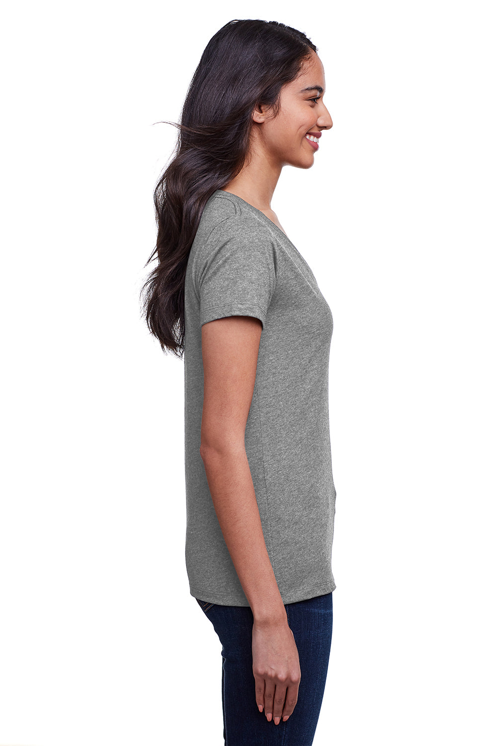 Next Level N4240 Womens Eco Performance Moisture Wicking Short Sleeve V-Neck T-Shirt Heather Dark Grey Side