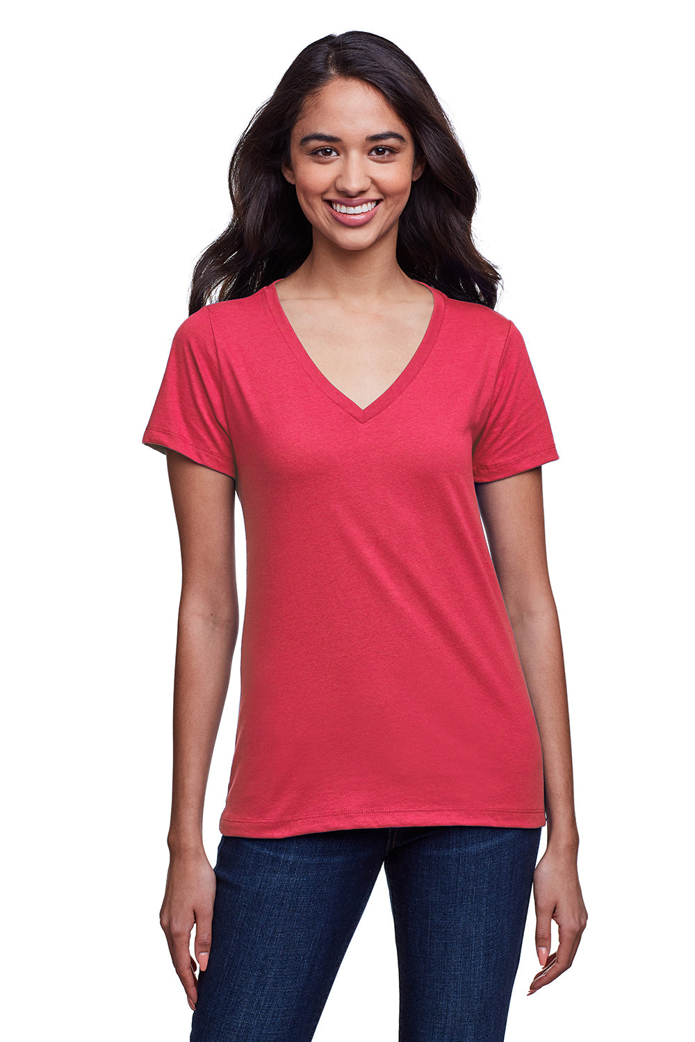 Next Level N4240 Womens Eco Performance Moisture Wicking Short Sleeve V-Neck T-Shirt Heather Red Front