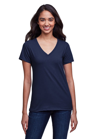 Next Level N4240 Womens Eco Performance Moisture Wicking Short Sleeve V-Neck T-Shirt Navy Blue Front