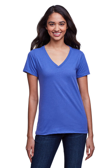 Next Level N4240 Womens Eco Performance Moisture Wicking Short Sleeve V-Neck T-Shirt Heather Sapphire Blue Front