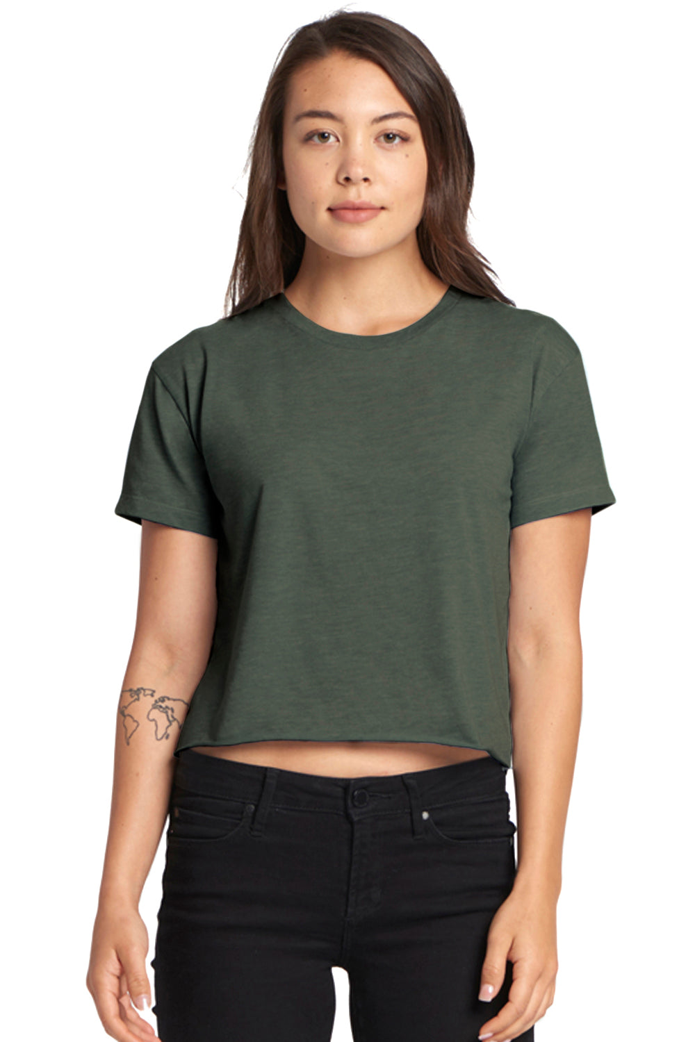 Next Level N5080 Womens Festival Cali Crop Short Sleeve Crewneck T-Shirt Pine Green Front