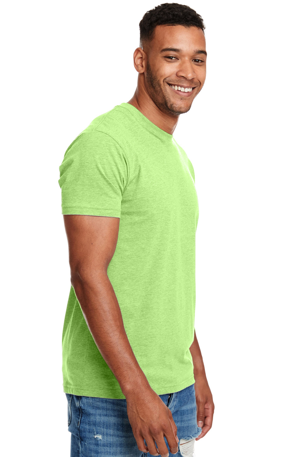 Next Level N6210 Mens CVC Jersey Short Sleeve Crewneck T-Shirt Heather Neon Green Side