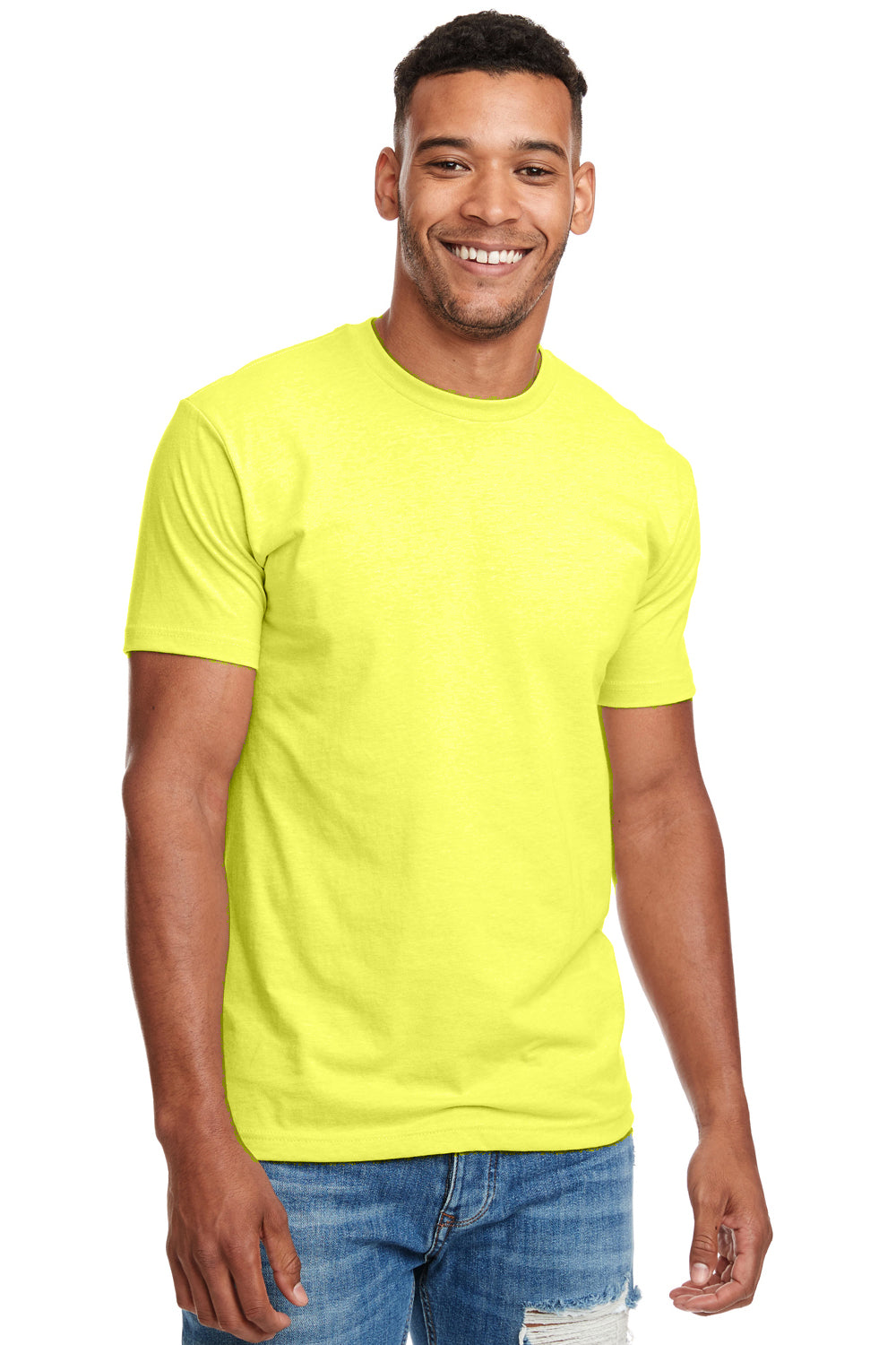 Next Level N6210 Mens CVC Jersey Short Sleeve Crewneck T-Shirt Neon Yellow Front