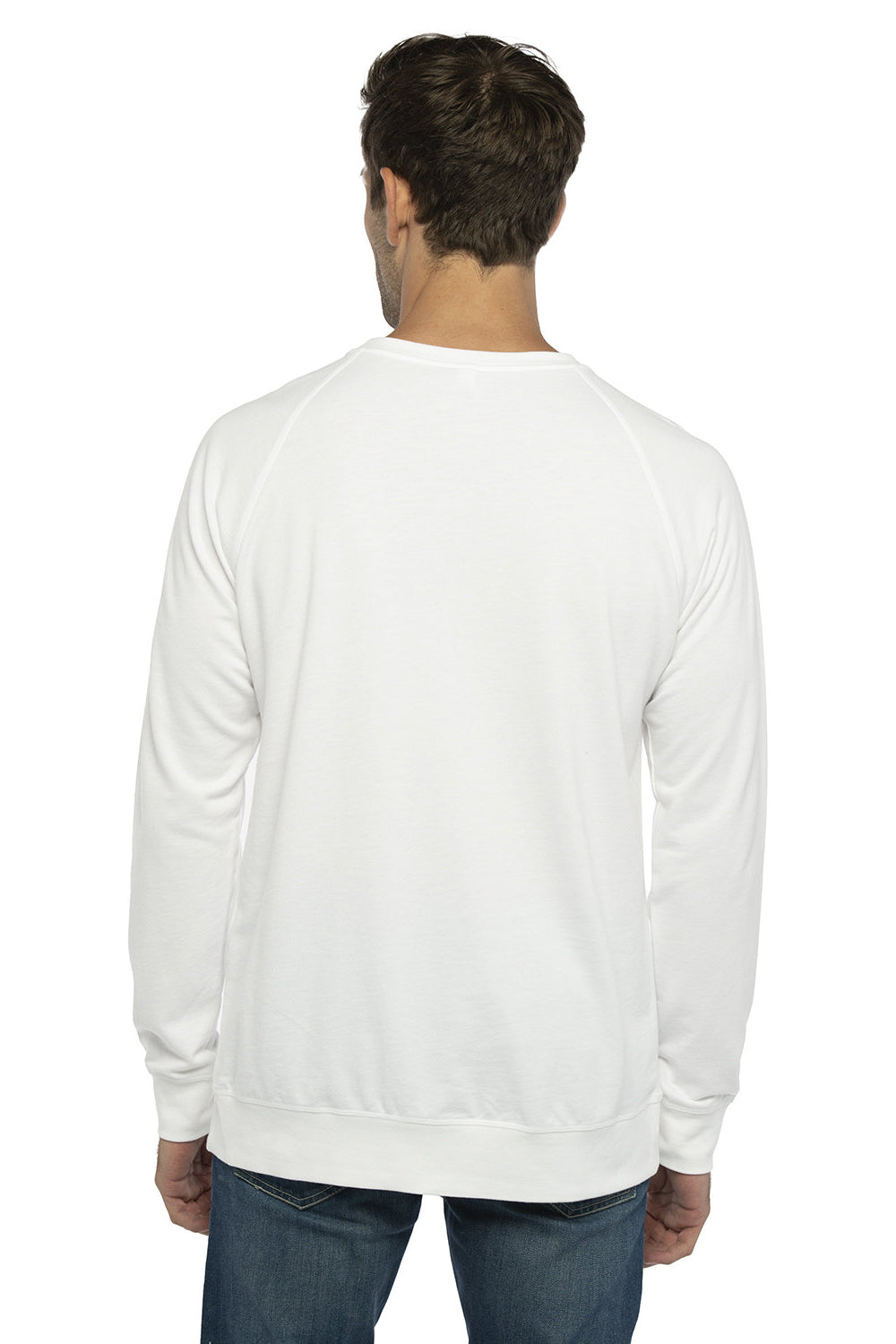 Next Level N9000/9000 Mens French Terry Long Sleeve Crewneck T-Shirt White Back