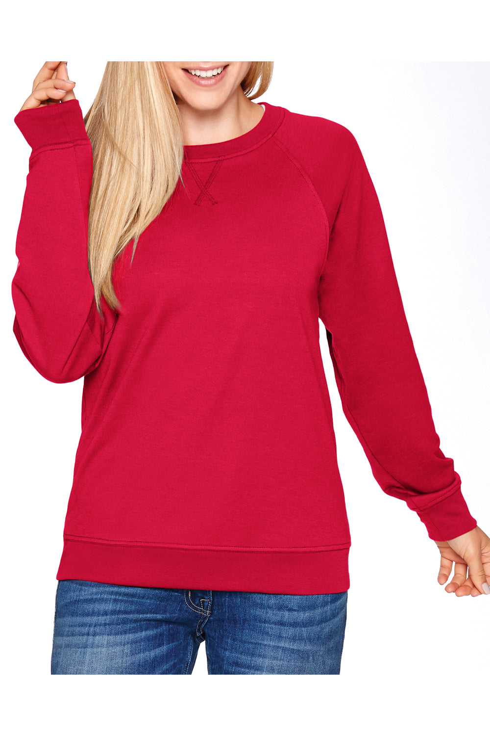 Next Level N9000 Mens French Terry Long Sleeve Crewneck T-Shirt Red Front