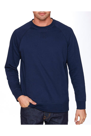 Next Level N9000 Mens French Terry Long Sleeve Crewneck T-Shirt Navy Blue Front