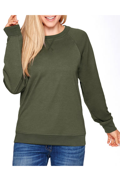 Next Level N9000 Mens French Terry Long Sleeve Crewneck T-Shirt Military Green Front